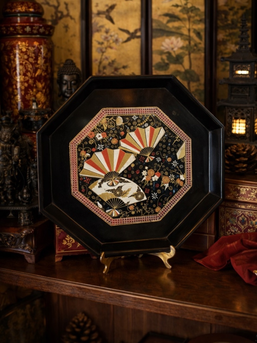 Vintage Japanese Lacquerware Footed Serving Tray